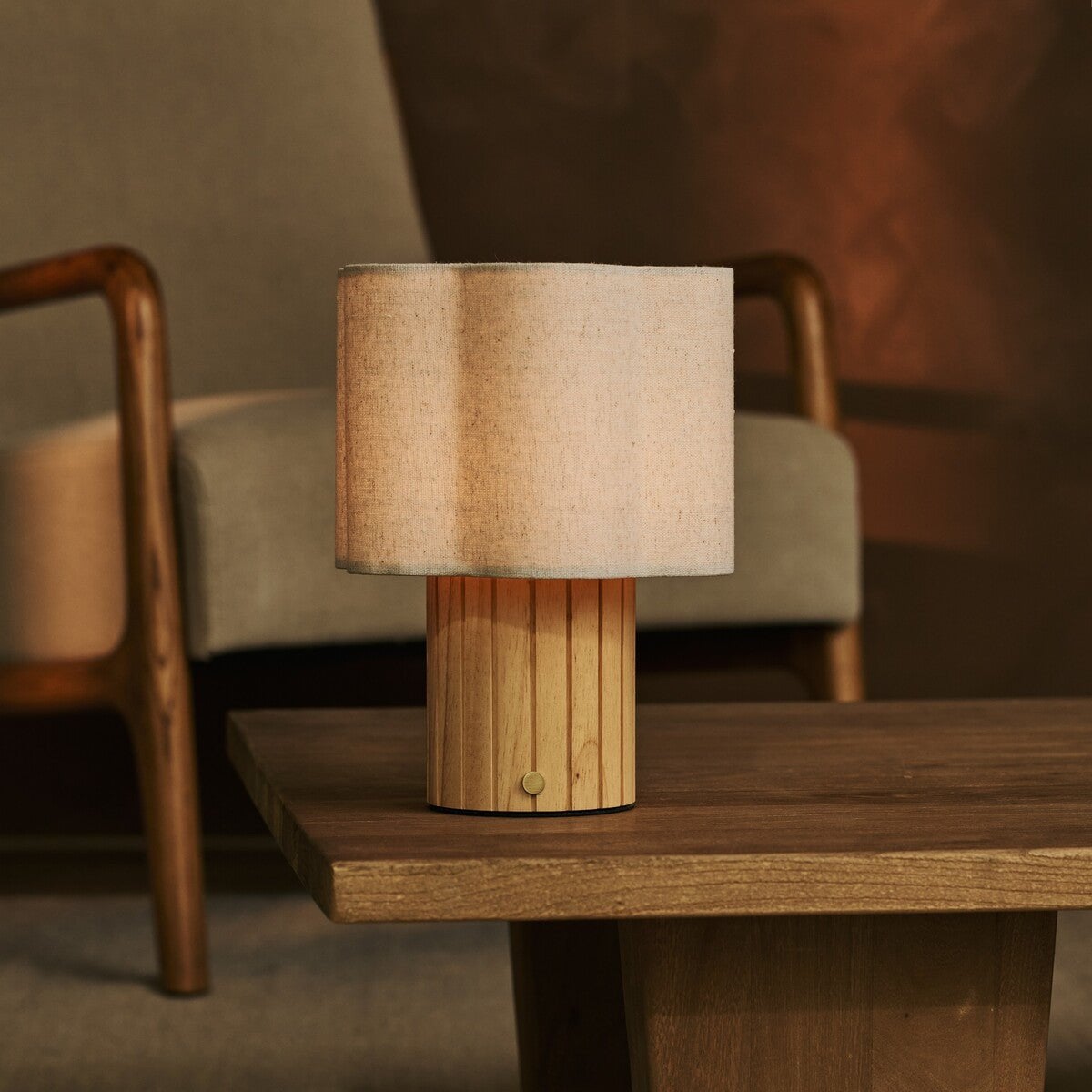 Linen Rechargeable Table Lamp - Light Brown, Cordless & Adjustable