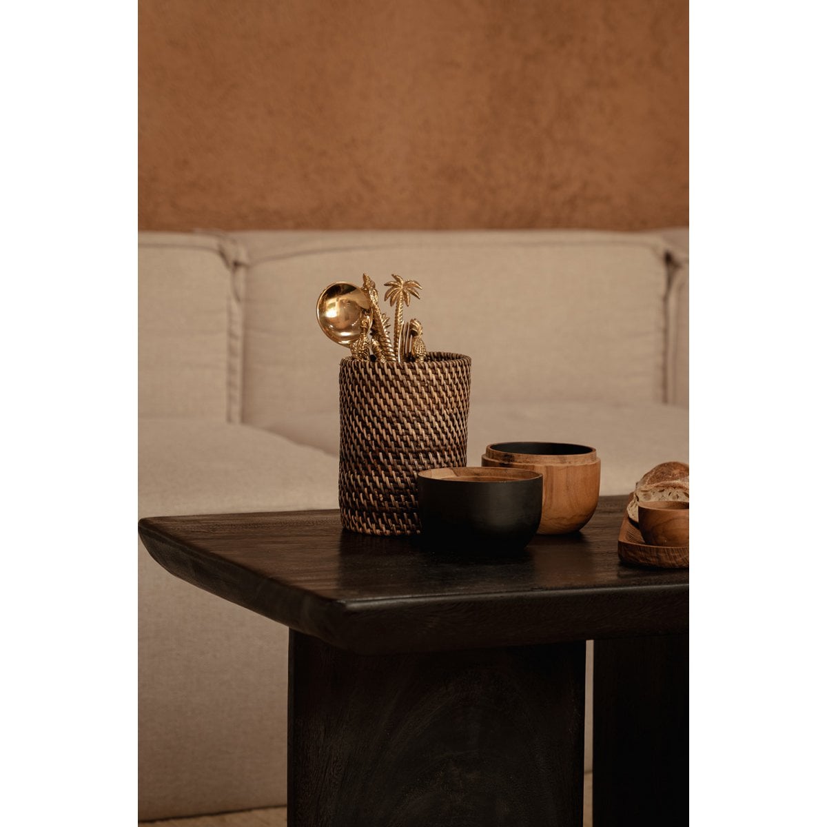 Mango Wood Coffee Table - Modern Black Obsidian Style