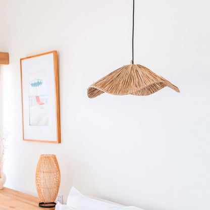 Pantalla de lámpara boho – Lámpara de techo grande de rafia – Lámpara colgante natural – Lámpara de techo hecha a mano de rafia TAMPAH (Ø 53 cm)