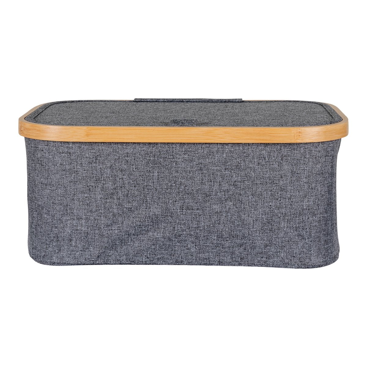Bamboo Storage Basket with Lid - Dark Grey Polyester, 38x26x16 cm