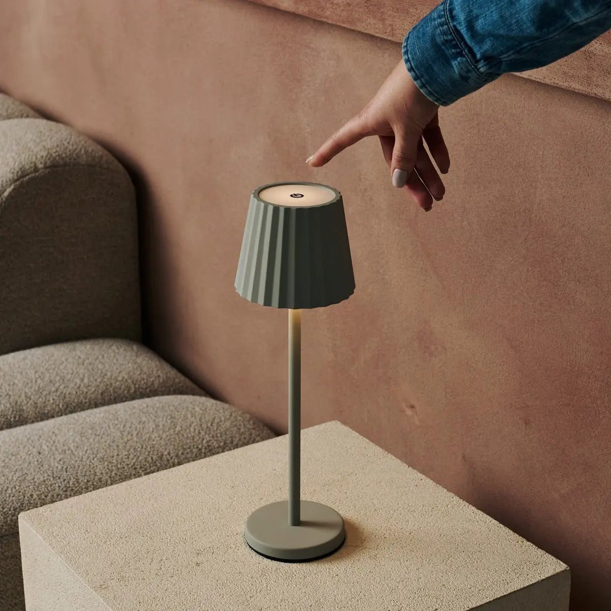 Maya Shadow Grey Ribbed Table Lamp | 3 Light Modes & Rechargeable via Charging Station