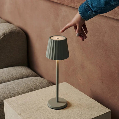Maya Shadow Grey Ribbed Table Lamp | 3 Light Modes & Rechargeable via Charging Station