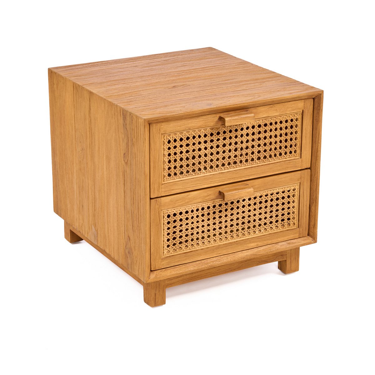 Rattan Nightstand Natural Teak – Woven Bedside Table with Drawers