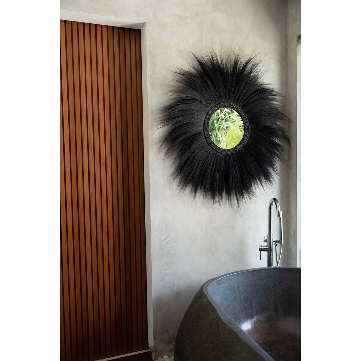 Black Simba Wall Mirror - Natural Grass Decor, Medium Size