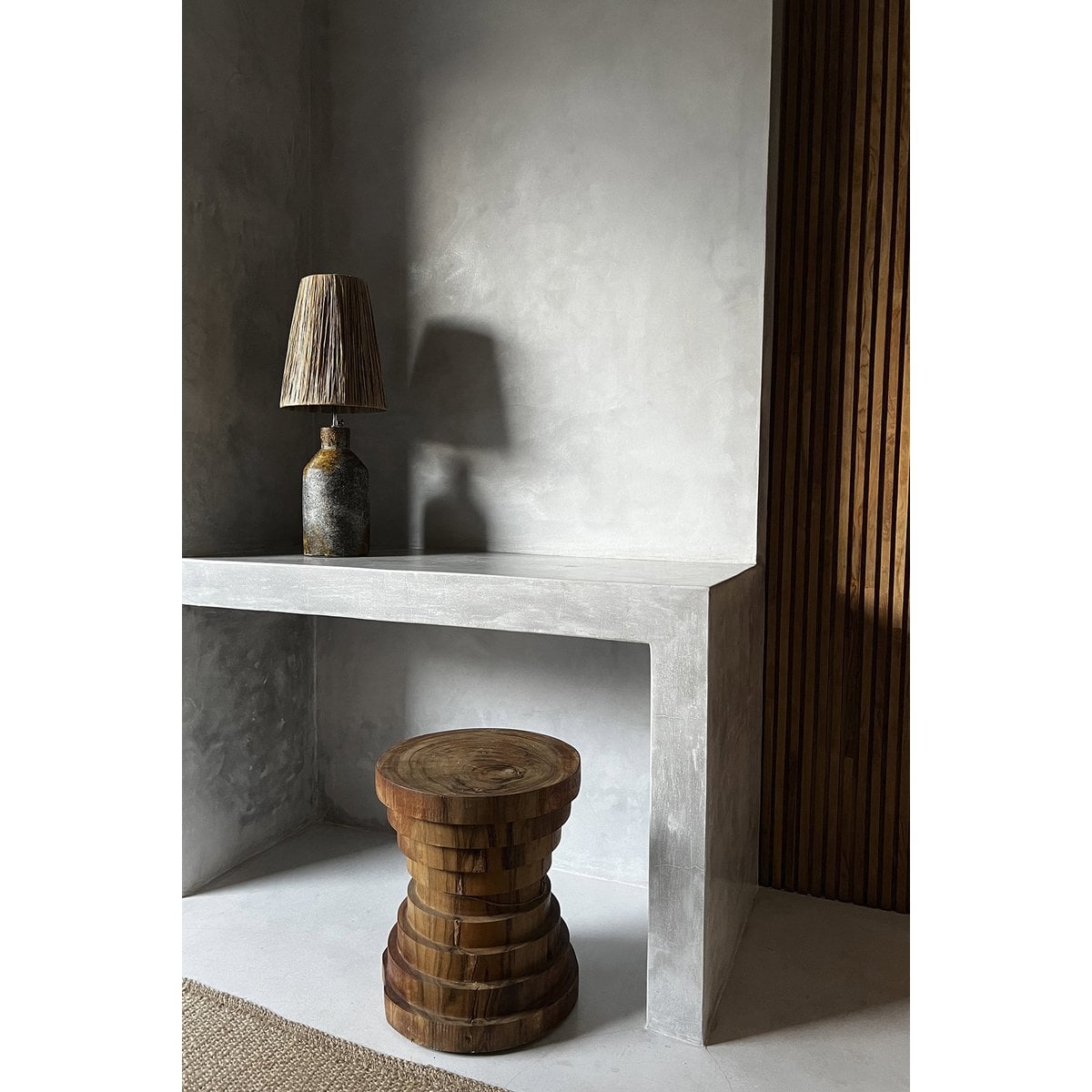 Suar Wood Stool - Natural Accent Table or Seat | Stepped Ring Design