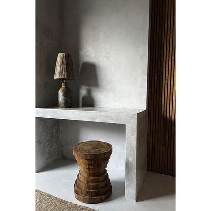 Suar Wood Stool - Natural Accent Table or Seat | Stepped Ring Design