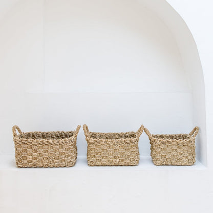Seagrass Rectangular Storage Basket - Woven Batik Pattern, 3 Sizes