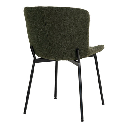 Bouclé Dining Chairs - Dark Green with Black Legs - Set of 2