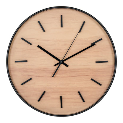 Natural Wood Wall Clock - Black Modern Clock, Silent, 35cm