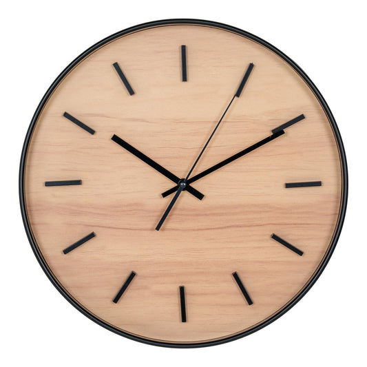Natural Wood Wall Clock - Black Modern Clock, Silent, 35cm