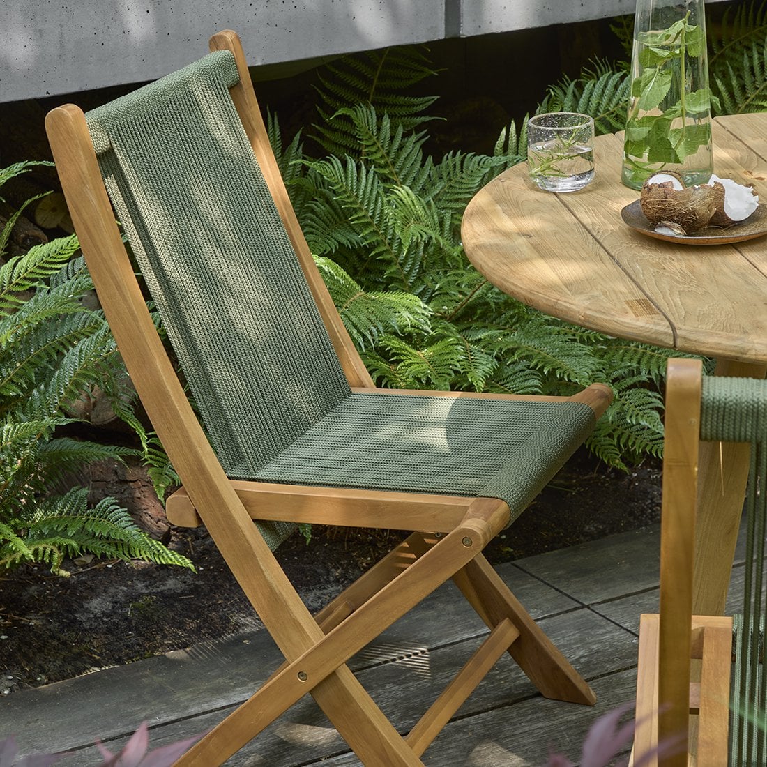 Rope folding garden chair green