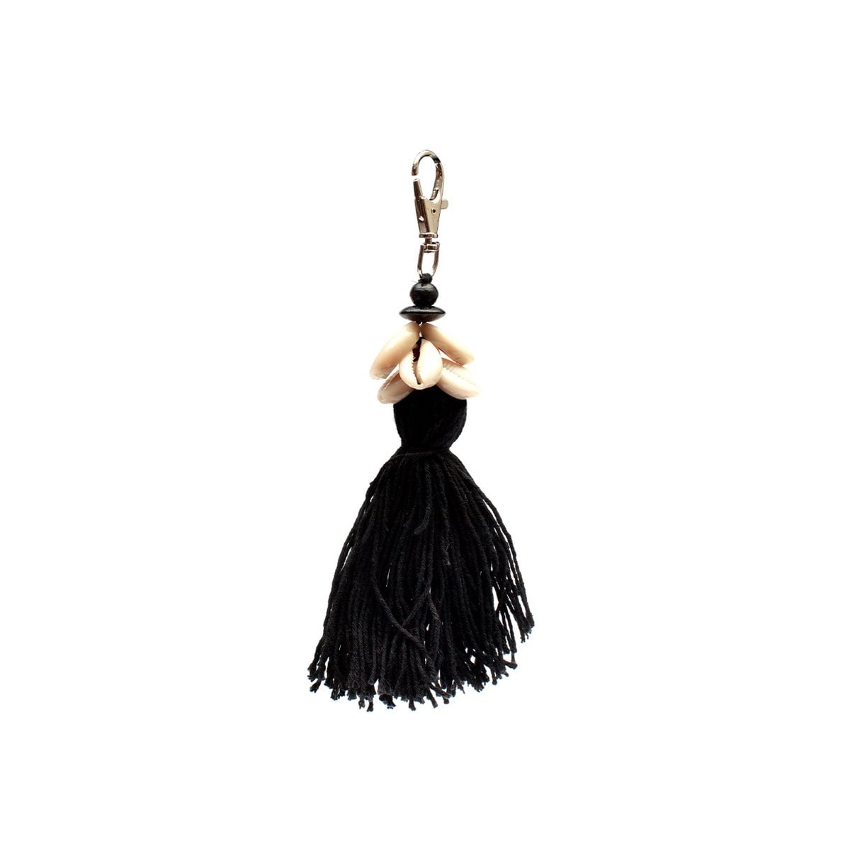 Black Cowrie Shell Keychain - Coastal Tassel Keyring for Bags & Keys