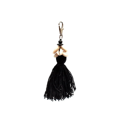 Black Cowrie Shell Keychain - Coastal Tassel Keyring for Bags & Keys