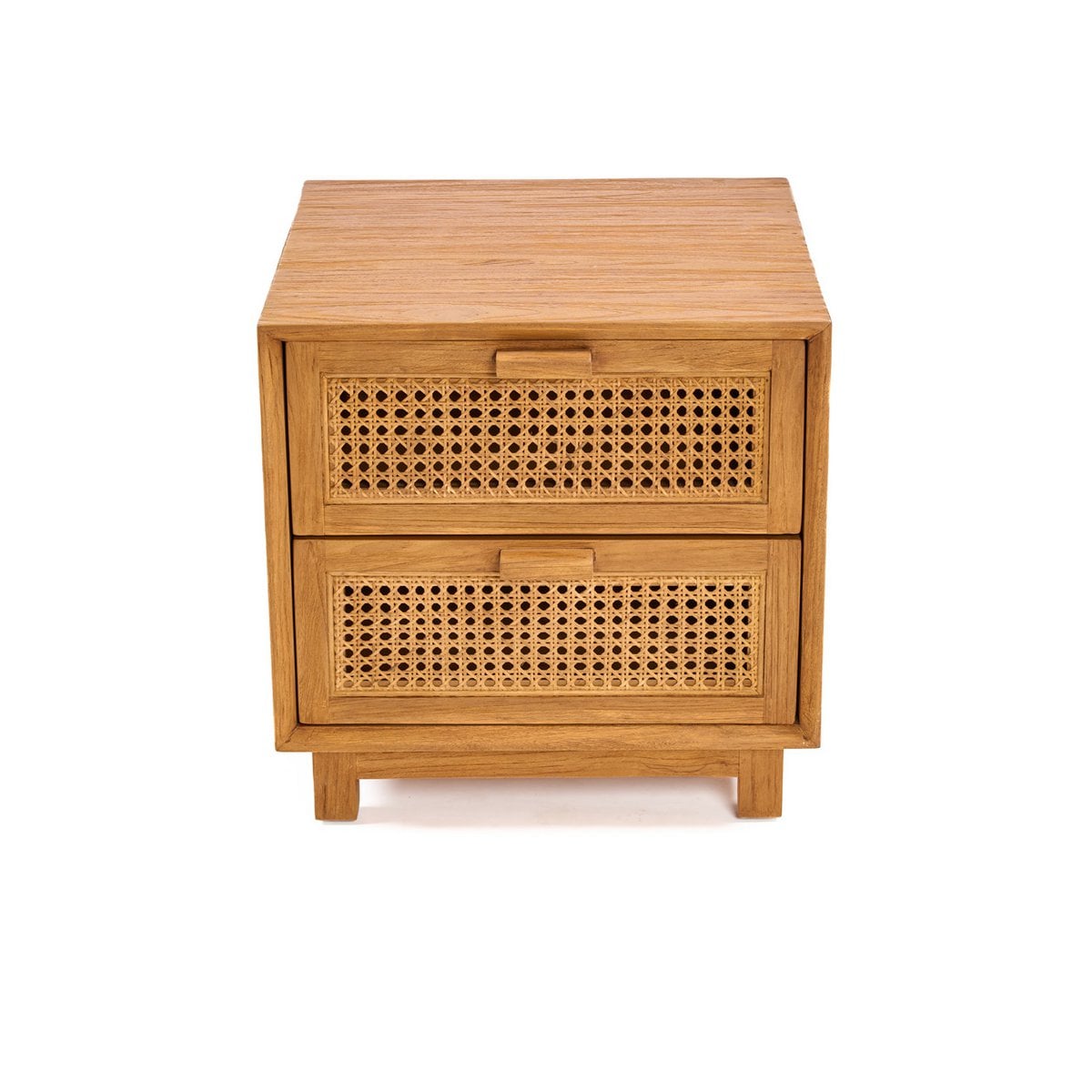Rattan Nightstand Natural Teak – Woven Bedside Table with Drawers