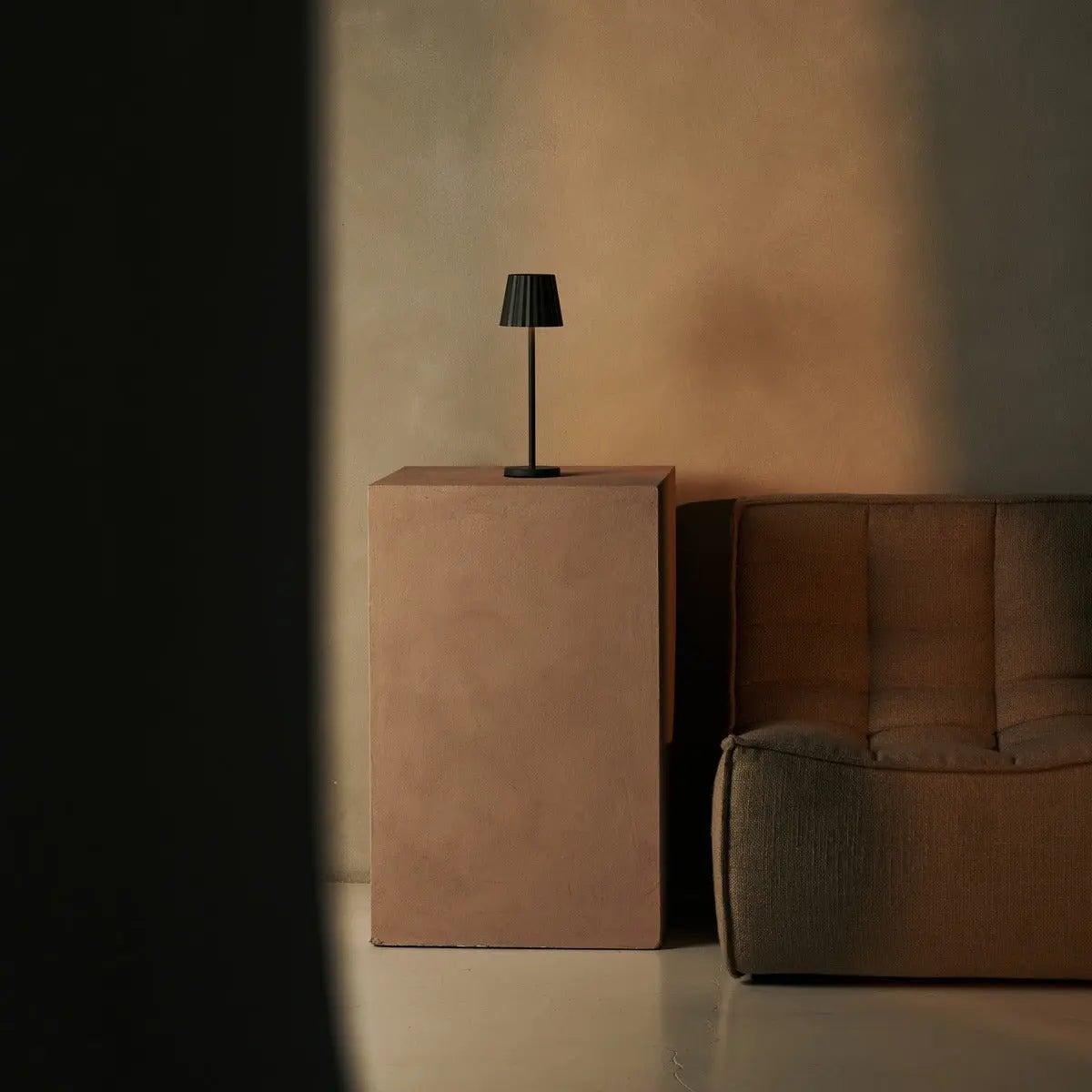 Olive Green Table Lamp - Ribbed, Rechargeable, 3 Light Modes