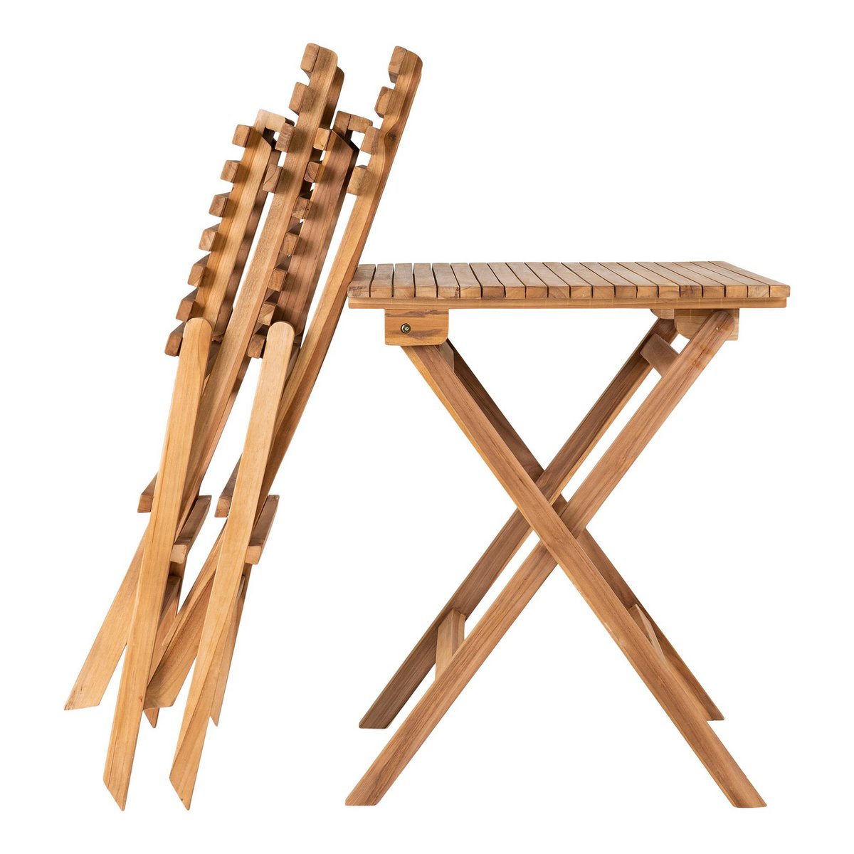 Teak Café Set - Natural Wood Outdoor Set with 2 Chairs & Table