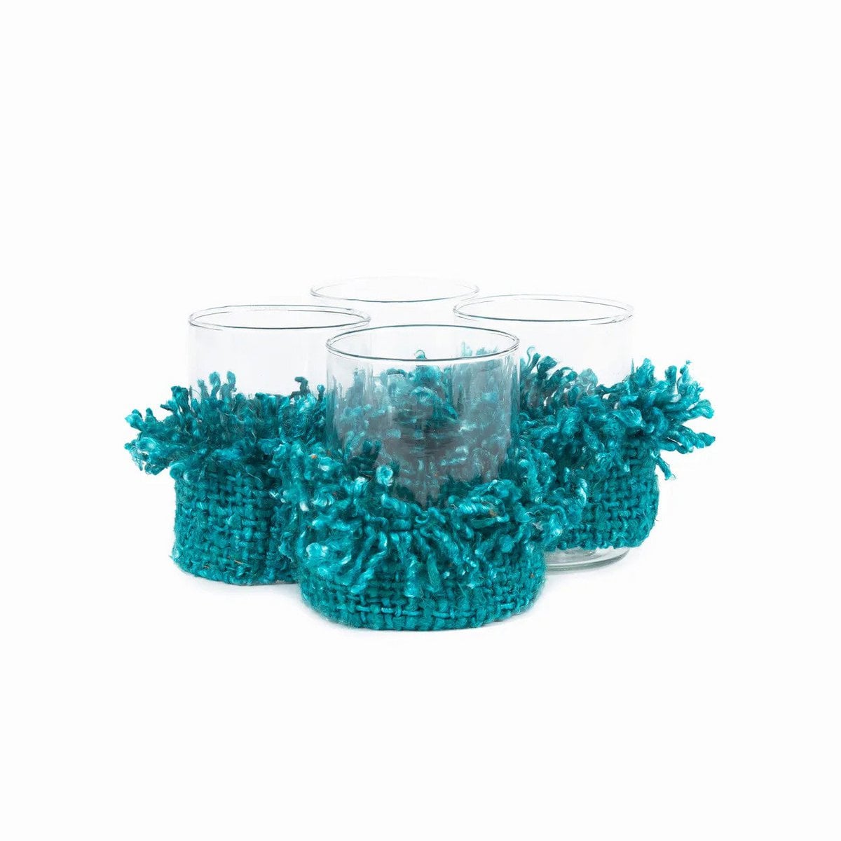 Aqua Tea Light Holder - Hand-Knitted Cotton Candle Holder - Medium