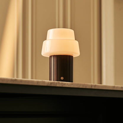 Lio Dark Brown Rechargeable Table Lamp | Cordless, 3 Light Modes & Glass Lampshade