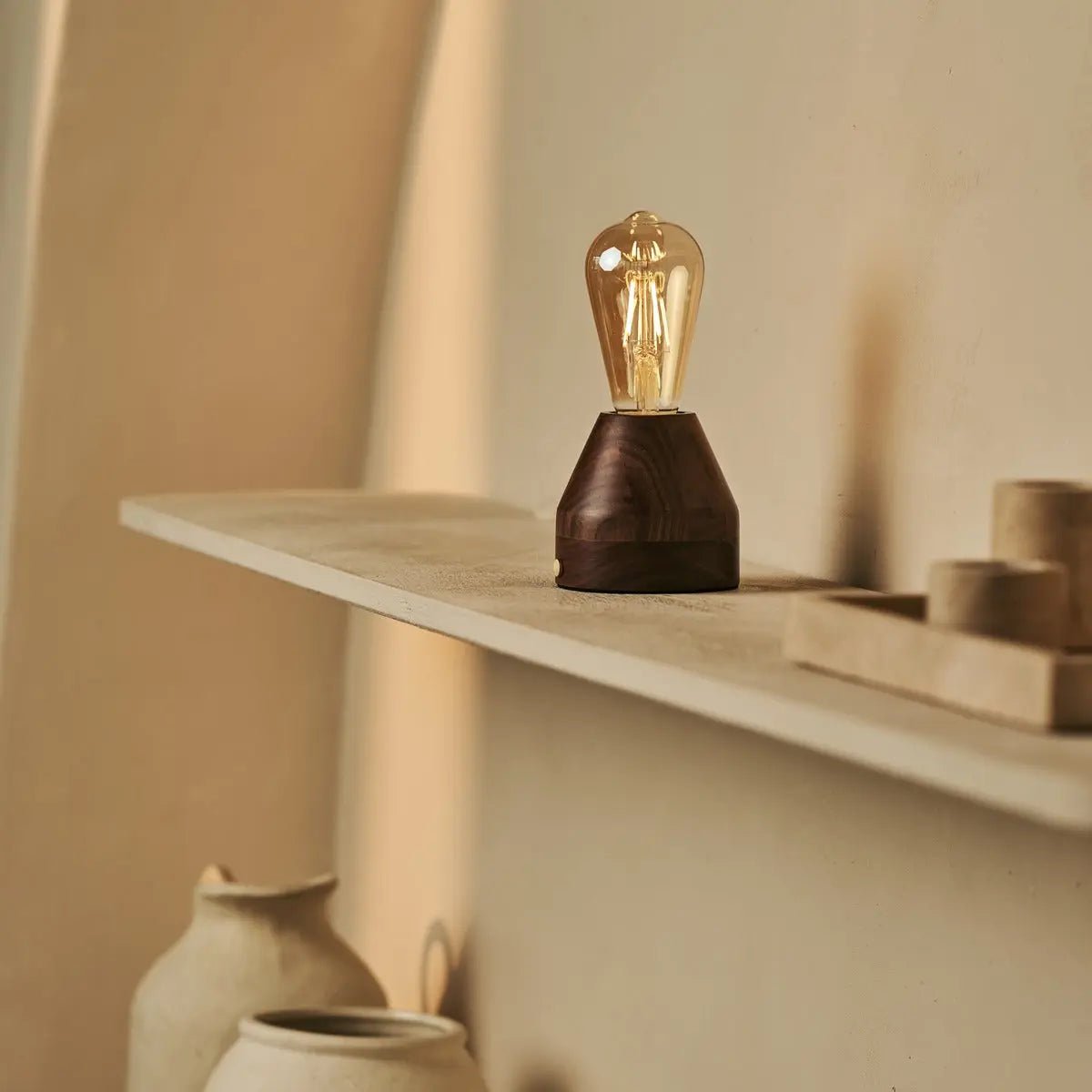 Zavi Walnut Rechargeable Table Lamp | LED, Cordless & 80-Hour Battery Life