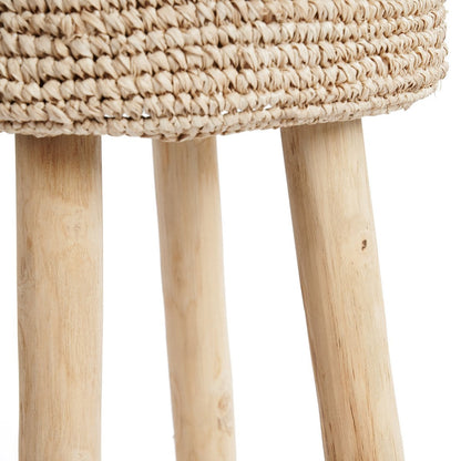 Raffia Bar Stool - Natural Teak & Woven Seat