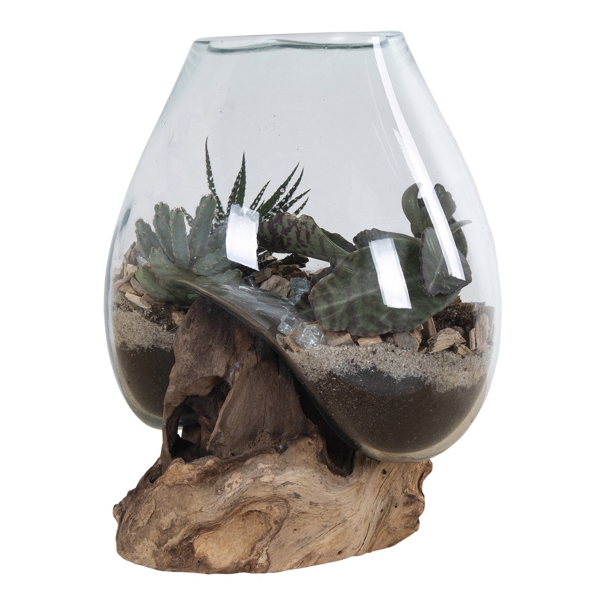 Teakwood Glass Decorative Bowl - Natural Waterdrop Design, 18x20 cm