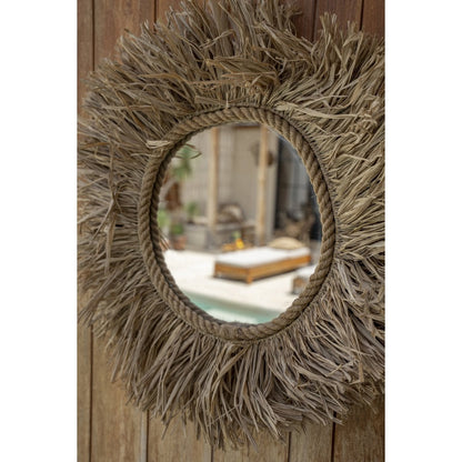 Raffia Wall Mirror - Natural Handwoven Bohemian Decor