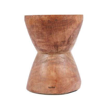 Suar Wood Kona Stool - Natural Hand-Carved Accent Seat