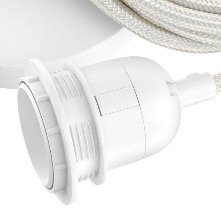 White Cotton Ceiling Lamp Fitting - Modern Pendant Light with 2.5m Cable