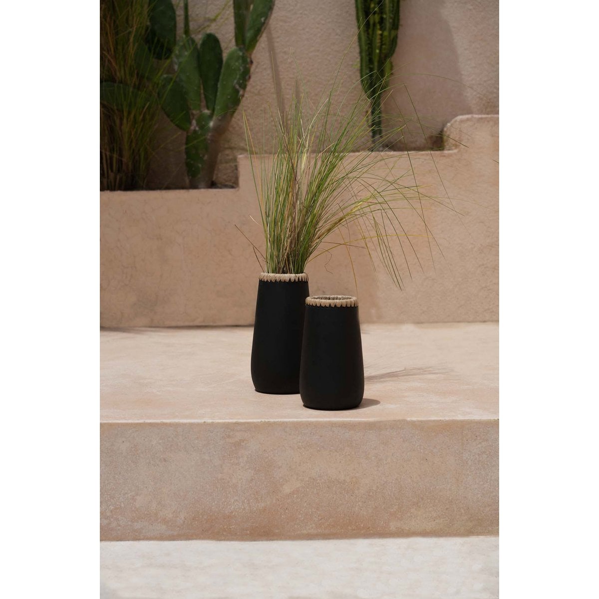 Terracotta Vase - Black Raffia Accent - Small Size