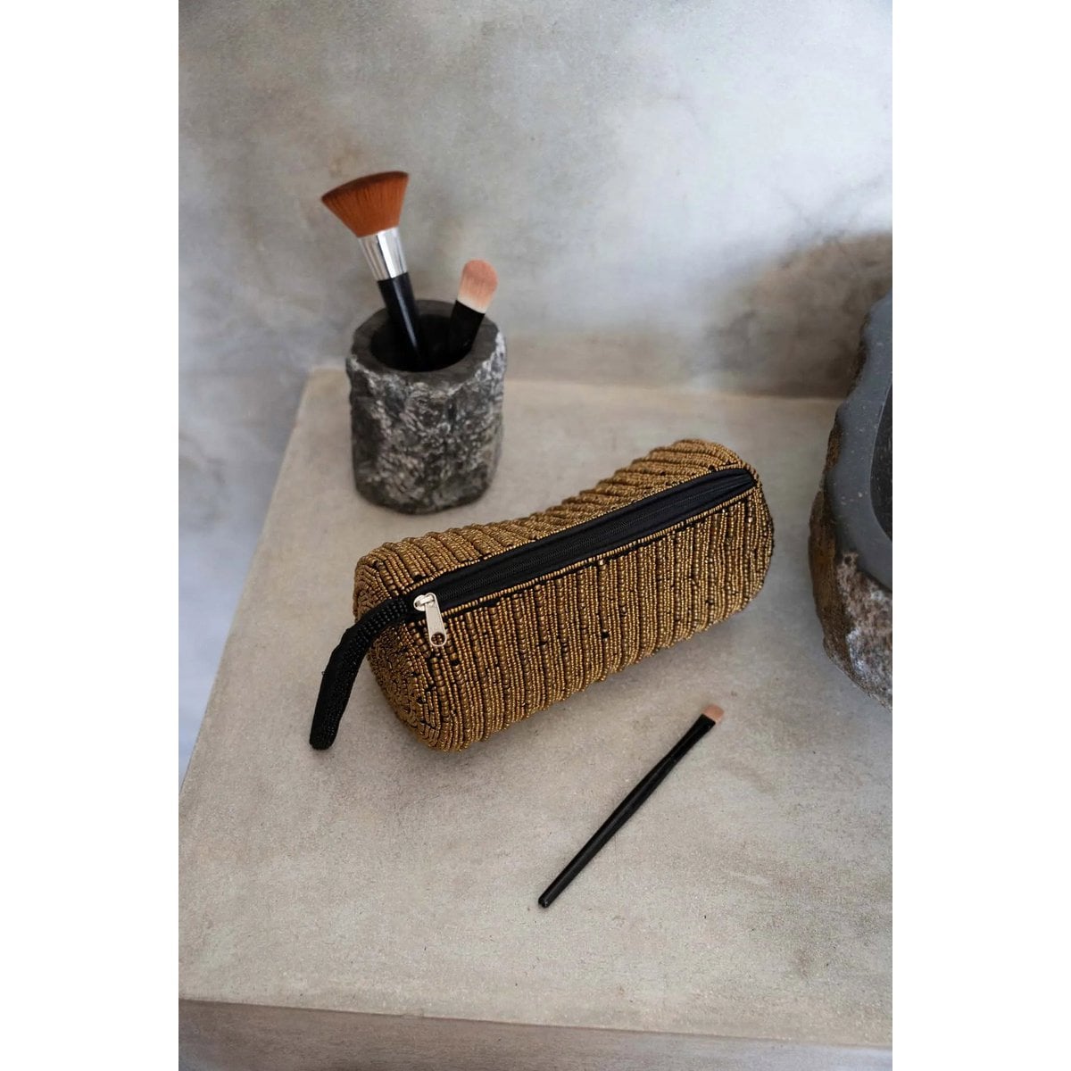Gold Pencil Case | Makeup Brush Holder