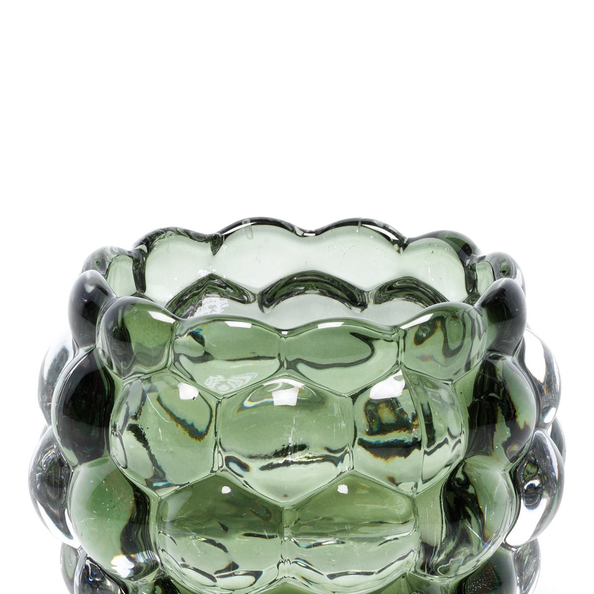 Green Glass Candle Holder - Bubble Design for Tea Lights