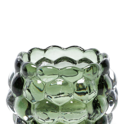 Green Glass Candle Holder - Bubble Design for Tea Lights
