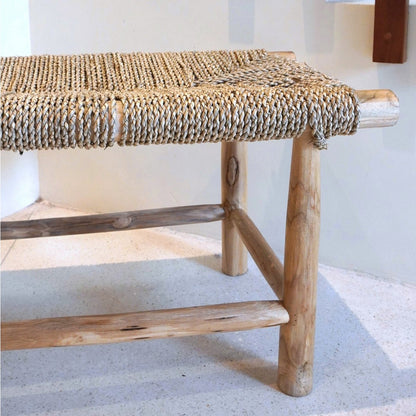 Teak & Seagrass Bench - Handwoven Accent Furniture