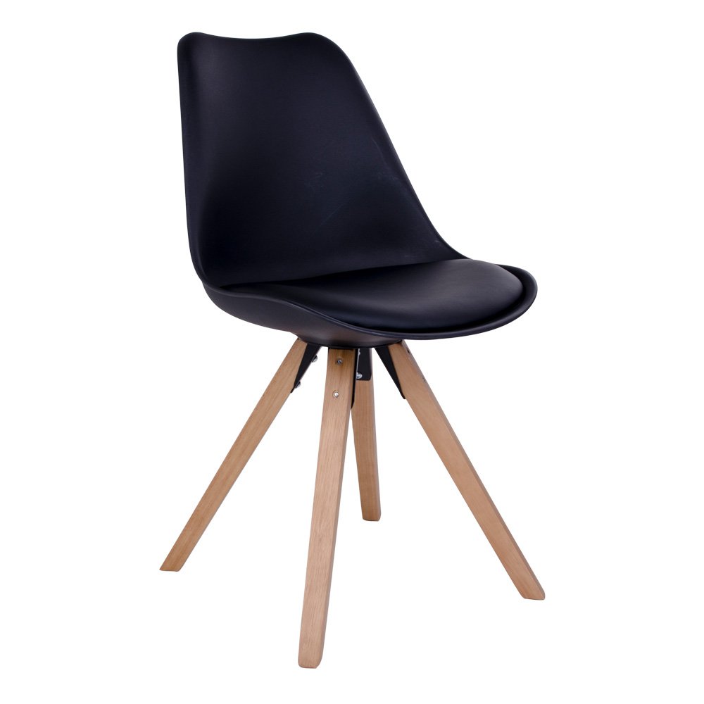 Silla de comedor Bergen - Piel sintética, Plástico moldeado, Madera de caucho, Negro - Juego de 2
