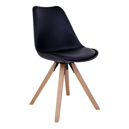 Silla de comedor Bergen - Piel sintética, Plástico moldeado, Madera de caucho, Negro - Juego de 2