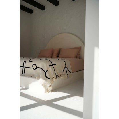 Cotton Bed Throw - Natural Black Evil Eye Design