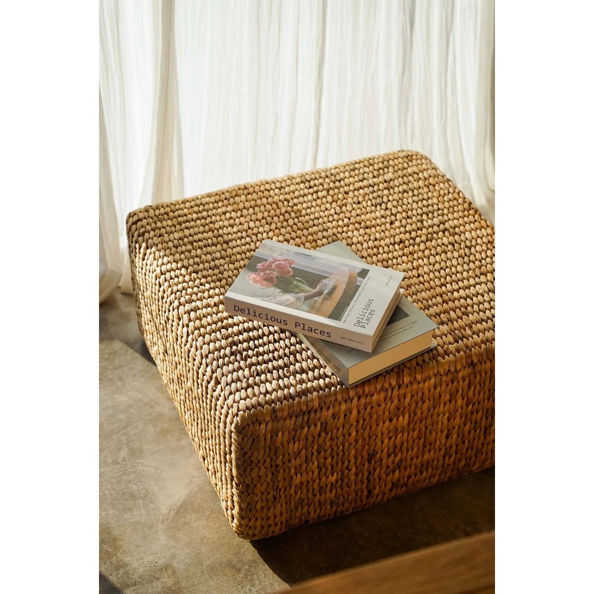 Natural Hyacinth Pouffe Square - Woven Ottoman, Medium