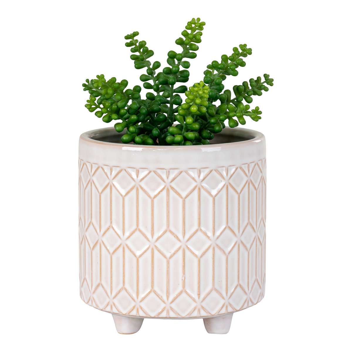 White Stoneware Flower Pot - Modern Plant Container, 20x19.5 cm