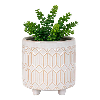 White Stoneware Flower Pot - Modern Plant Container, 20x19.5 cm
