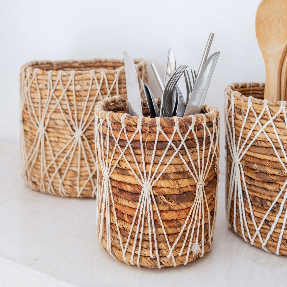 Banana Fibre Plant Basket – Handwoven Storage Basket with Macramé Detail