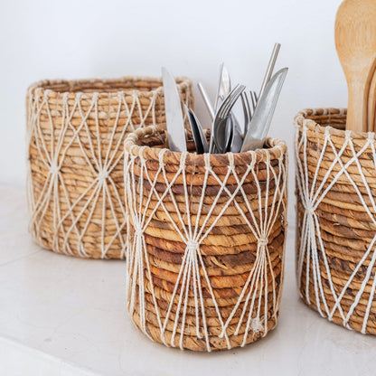 Banana Fibre Plant Basket – Handwoven Storage Basket with Macramé Detail