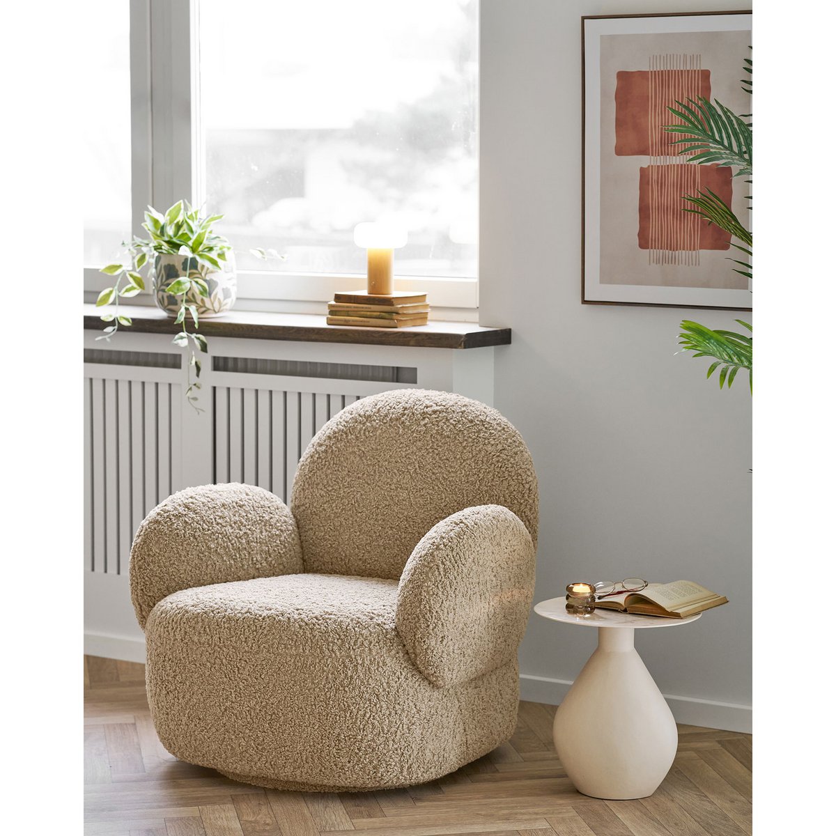 Metal Side Table - Off-White Enamel, Round, 36x40 cm