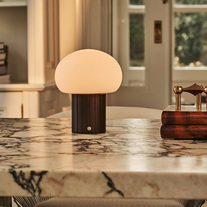 Cordless Table Lamp - Dark Brown Rechargeable Lamp with Glass Shade