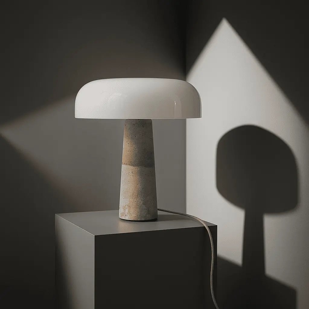 Travertine Table Lamp with Glass Shade - Elegant Natural Stone Design