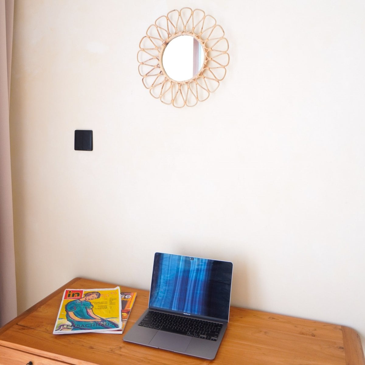Rattan Wall Mirror - Round Boho Decorative Mirror Handmade 38 cm