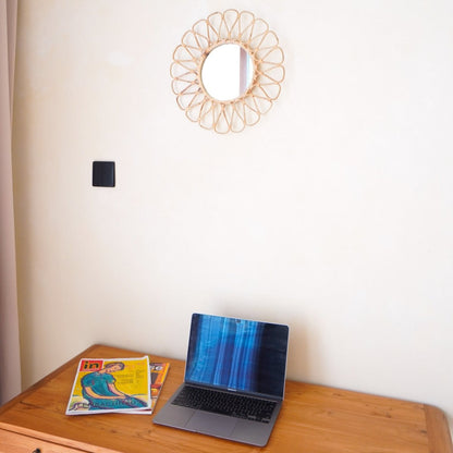 Rattan Wall Mirror - Round Boho Decorative Mirror Handmade 38 cm