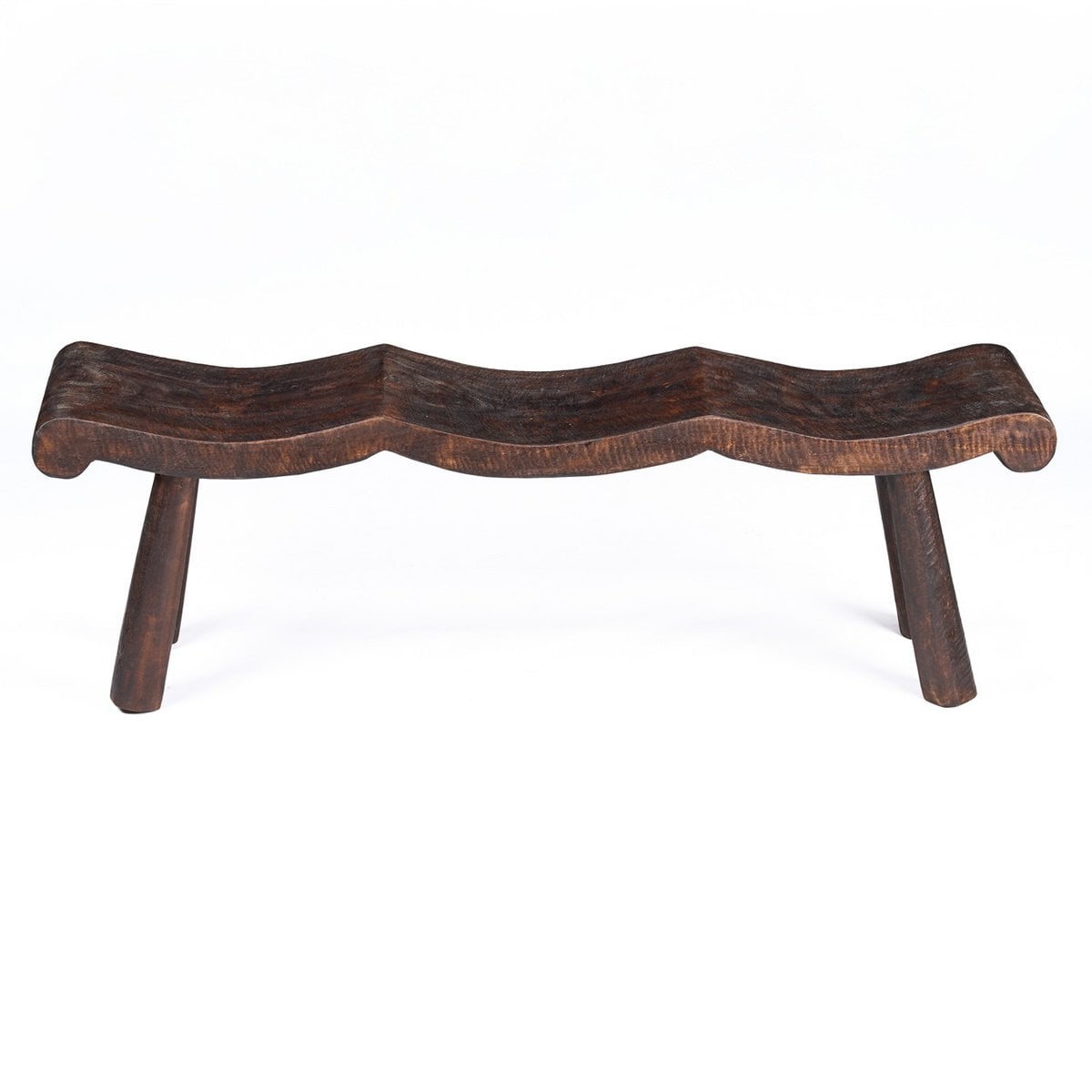 Mango Wood Wave Bench - Dark Walnut Finish - Medium