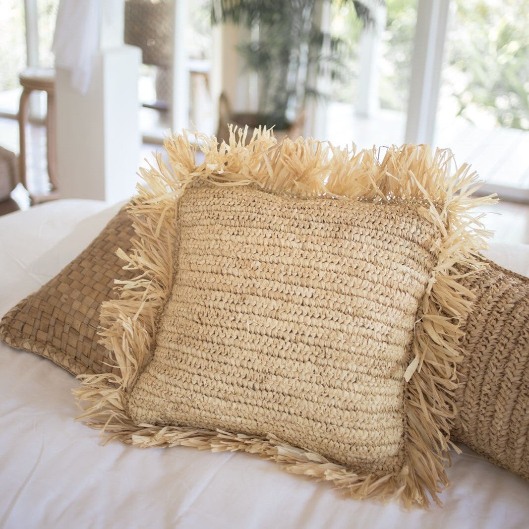 Hand-Knotted Raffia Throw Pillow - Decorative Sofa Cushion, 40x40 & 50x50cm