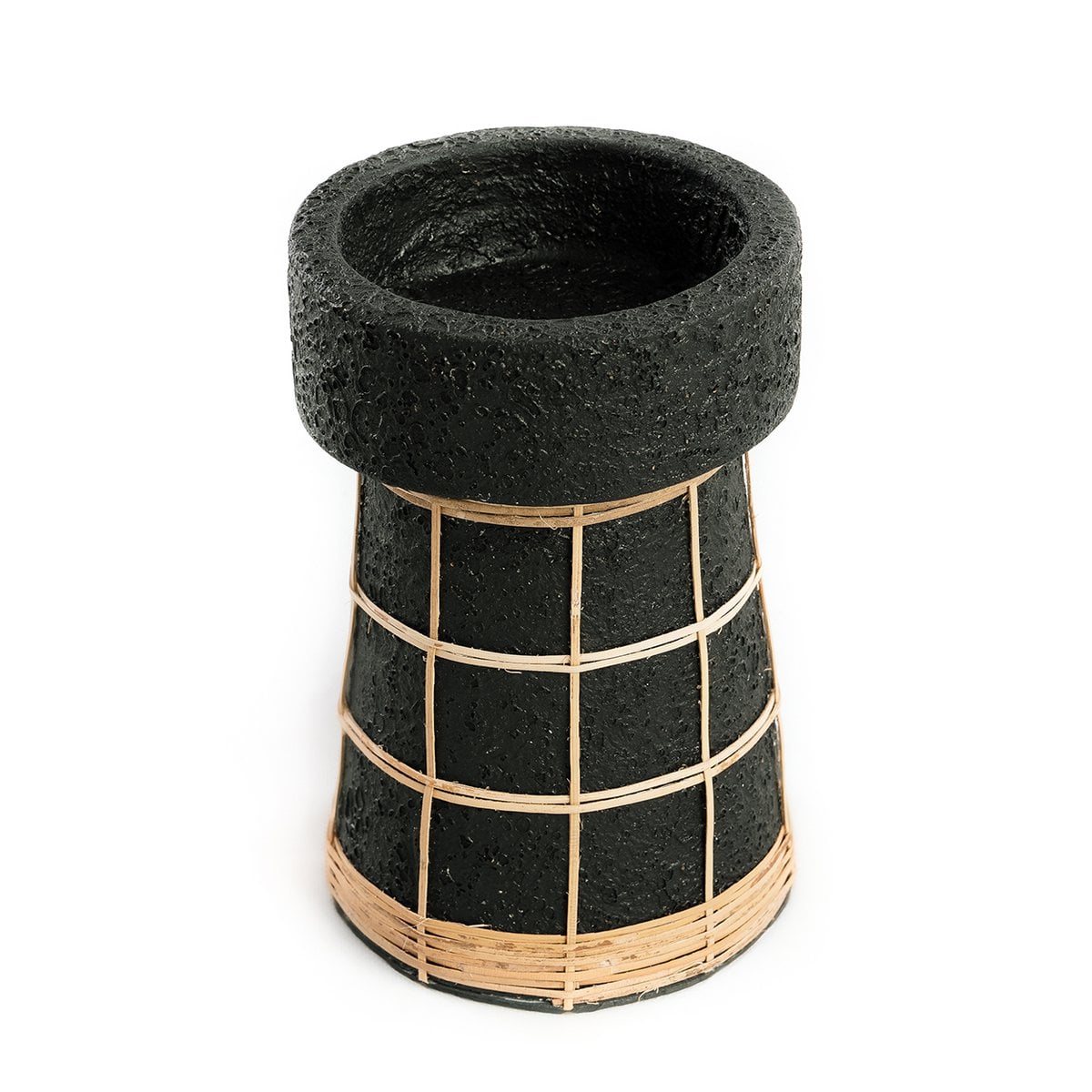 Terracotta Tea Light Holder - Black Rattan Candle Holder, Large