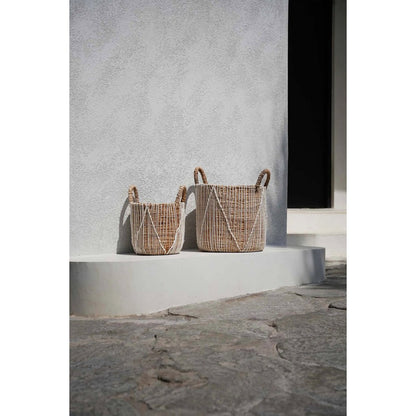 Seagrass Macrame Storage Basket - Small Woven Decorative Basket